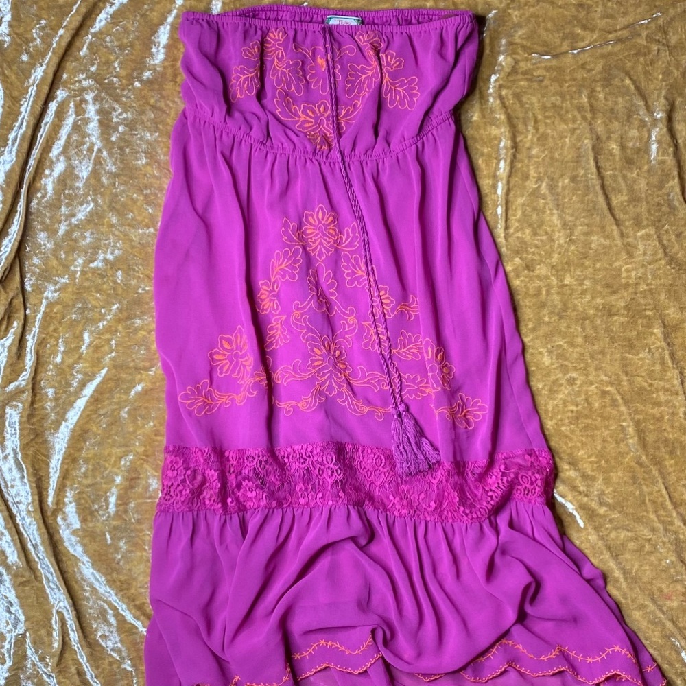 Flying Tomato Strapless Embroidered High Low Dress